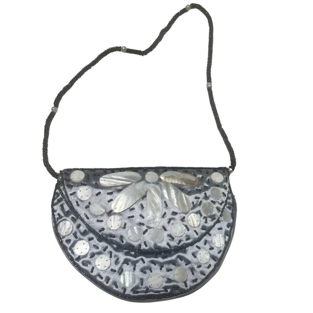 Mad Style Grey Floral Crossbody – Handmade Mother of Pearl & Natural Horn